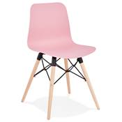Chaise de cuisine / salle à manger design 'Sländak Woody' rose 4 pieds bois naturel et métal noir