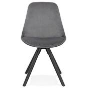 Chaise design 'Black Firenza' en velours grise avec 4 pieds en bois noir