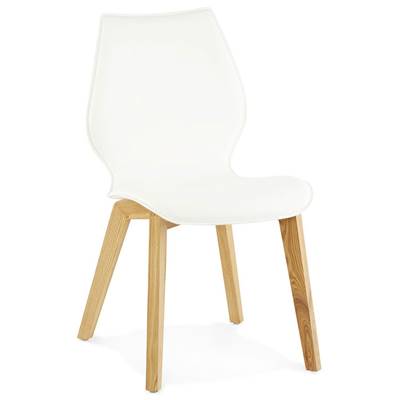 Chaise scandinave design 'Kvad' blanche avec 4 pieds en bois massif