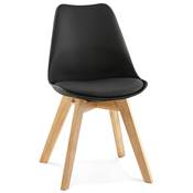 Chaise de cuisine / salle à manger scandinave 'Halmstad' noire avec 4 pieds en bois naturel