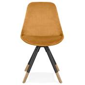 Chaise design style baroque 'MODENA' en velours moutarde 4 pieds en bois noir et métal brossé doré