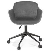 Chaise design de bureau à roulette 'SOFT' en velours gris avec 5 pieds en métal noir