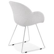 Chaise design à accoudoirs 'LOTUSJÄRN' en tissu gris clair pieds tréteaux en métal chromé