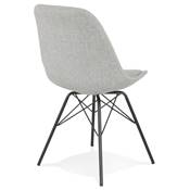 Chaise design 'GORD' en tissu gris clair et 4 pieds avec croisillons en métal noir