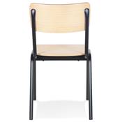 Chaise rétro style écolier 'SKOLA' assise et dossier en bois finition naturel et 4 pieds métal noir