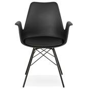 Chaise style industriel design à accoudoirs 'HERTIG' noire avec 4 pieds en métal noir