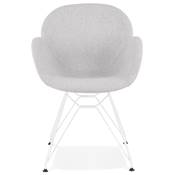 Chaise style industriel design à accoudoirs 'LOTUS' en tissu gris clair avec 4 pieds en métal blanc