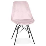 Chaise style industriel 'GORD' en velours rose et 4 pieds avec croisillons en métal noir