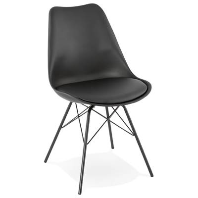 Chaise design style industriel 'GORD' noire avec 4 pieds en métal noir