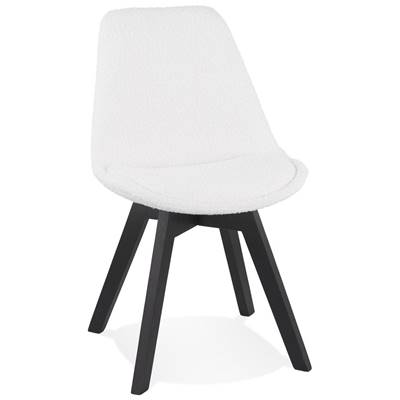 Chaise design de style moderne 'BLACK MILANO' en tissu bouclé blanc noir avec 4 pieds en bois noir