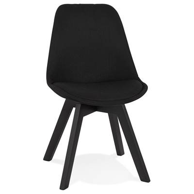 Chaise design 'BLACK MILANO' en tissu tissu noir avec 4 pieds en bois noir