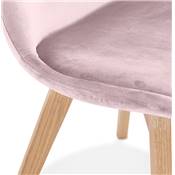 Chaise scandinave 'MILANO' en velours rose et 4 pieds en bois naturel