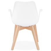 Chaise style scandinave design à accoudoirs 'PRINS' blanche avec 4 pieds en bois naturel