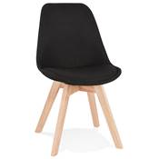 Chaise design scandinave 'MILANO' en tissu noir avec 4 pieds en bois naturel