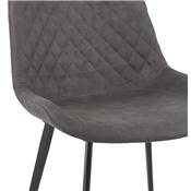 Chaise design style vintage 'HERTIG' en microfibre gaufrée grise et 4 pieds en métal noir