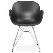 Chaise style industriel design à accoudoirs 'LOTUS' noire avec 4 pieds en métal chromé