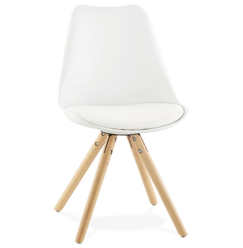 Chaise scandinave design 'Sueden' blanche avec 4 pieds en bois naturel