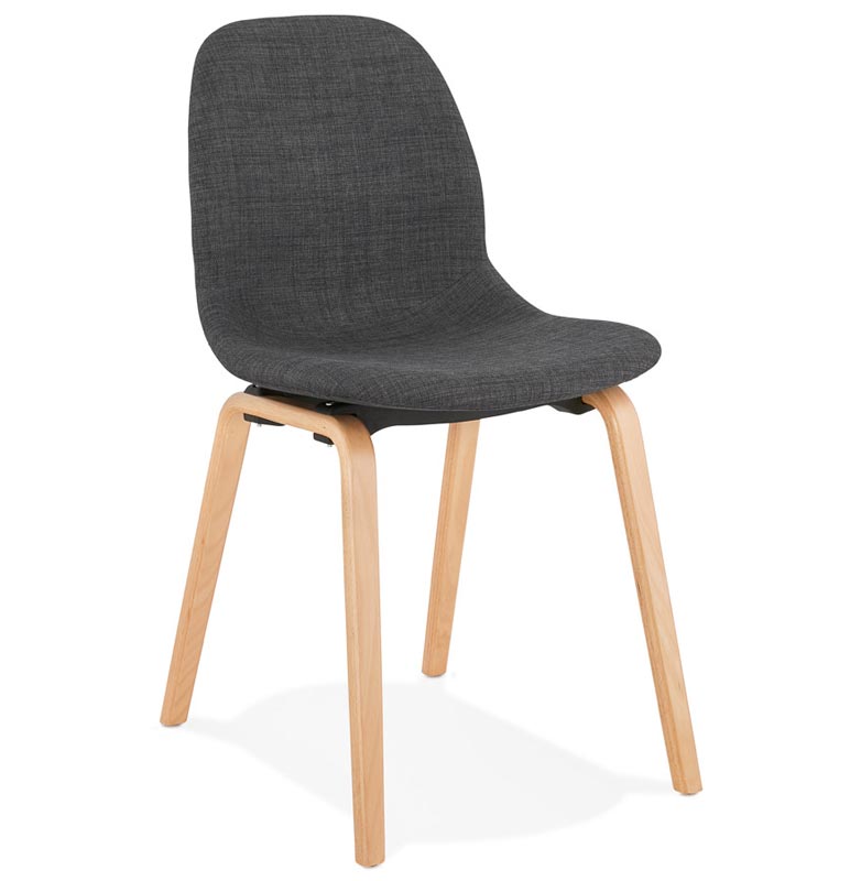 Chaise scandinave design 'Teknik Wood' en tissu gris foncé avec 4 pieds en bois naturel
