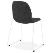 Chaise design empilable 'Teknik White' en tissu gris foncé pieds tréteaux en métal blanc