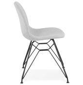Chaise design 'Norsk Black' en tissu gris clair 4 pieds en métal noir