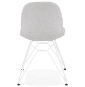 Chaise design 'Norsk White' en tissu gris clair 4 pieds en métal blanc