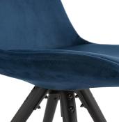 Chaise design 'Black Firenza' en velours bleu avec 4 pieds en bois noir