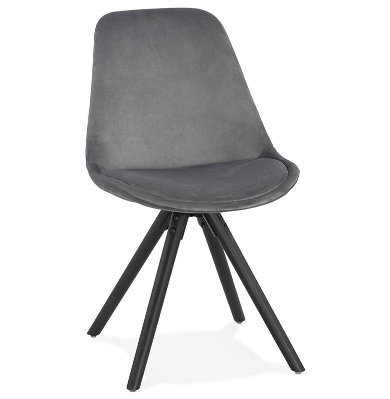 Chaise design 'Black Firenza' en velours grise avec 4 pieds en bois noir