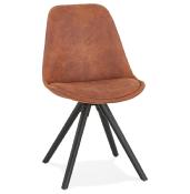 Chaise design 'Black Firenza' en microfibre marron avec 4 pieds en bois noir