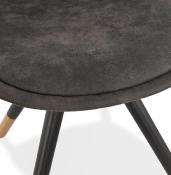 Chaise design 'Modena' en tissu grise avec 4 pieds en bois noir et métal brossé doré