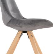 Chaise design 'Firenza' en velours grise avec 4 pieds en bois naturel
