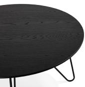 Table basse style industriel ronde 'Cooper' plateau en bois noir 4 pieds en métal noir - Ø 80 cm