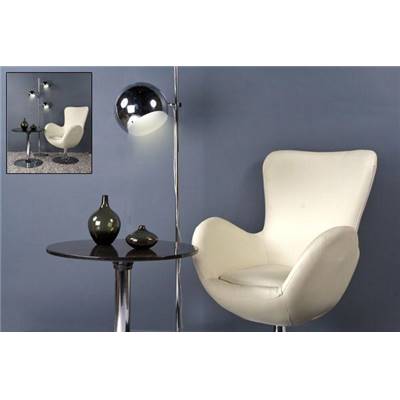 Fauteuil design 'Egg' pivotant crème pied central en métal chromé