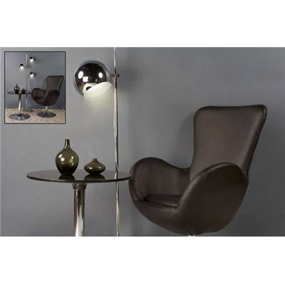 Fauteuil design 'Egg' pivotant noir pied central en métal chromé