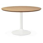 Table / table de réunion design ronde 'Bjork' plateau bois pied central métal blanc – Ø 120 cm
