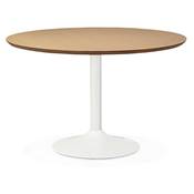 Table à diner / de réunion design ronde 'Bjork' plateau bois pied central métal blanc – Ø 120 cm