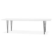 Table à diner / réunion extensible 'Rym' blanche bois laquée 4 pieds métal noir - 170(270) x 100 cm