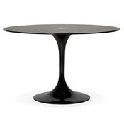Table / table de réunion ronde 'Roundglass' en verre trempé noir pied central noir – Ø 120 cm