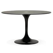 Table à diner / de réunion ronde 'Roundglass' en verre trempé noir pied central noir – Ø 120 cm