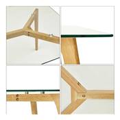 Table à diner / bureau droit scandinave 'Skanör' plateau verre 4 pieds en bois naturel - 120 x 80 cm