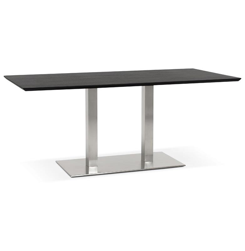 Table de salle à manger 'Tvillin' noire en bois pied central acier brossé - 180 x 90 cm