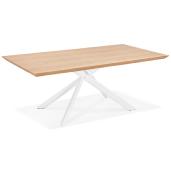 Table de salle à manger design 'Tepee Wood' plateau bois naturel pieds en métal blanc - 200 x 100 cm