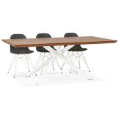 Table de salle à manger design 'Tepee Wood' plateau noyer pieds en métal blanc - 200 x 100 cm