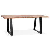 Table / table de réunion rectangulaire de style industriel 'BARNE' en bois massif pieds en métal noir - 200 x 95 cm