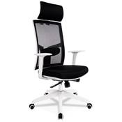 Fauteuil de bureau design à roulettes dossier haut 'TWICE' tissu noir structure blanche pieds blanc