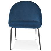 Fauteuil design 'ART' en velours bleu avec 4 pieds en métal noir