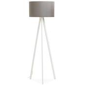 Lampadaire trépied scandinave 'Stätiv' abat-jour en tissu gris 3 pieds en métal blanc