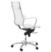 Fauteuil de Bureau design à roulettes et dossier haut 'GREATERS' blanc avec pieds en métal chromé
