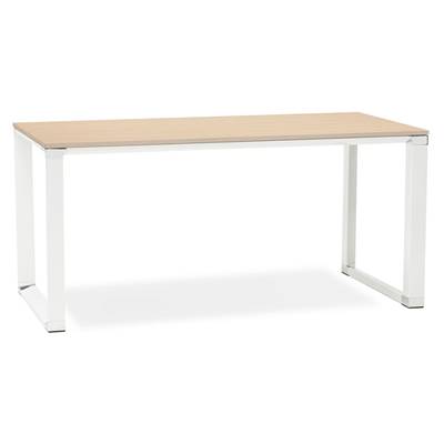 Bureau de direction droit design 'Business' bois naturel pieds métal blanc et chromé – 160 x 80 cm