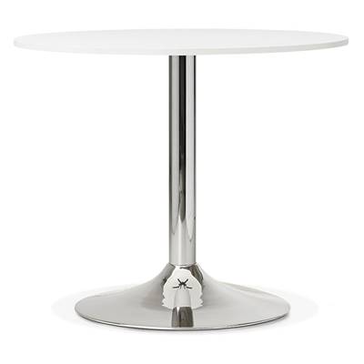 Petite table à diner / salle de réunion ronde 'Druna Mini' bois blanc pied central chromé - Ø 90 cm