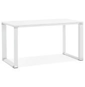 Bureau de direction droit 'Small Business' bois blanc pieds métal blanc et métal chromé – 140 x 70 cm